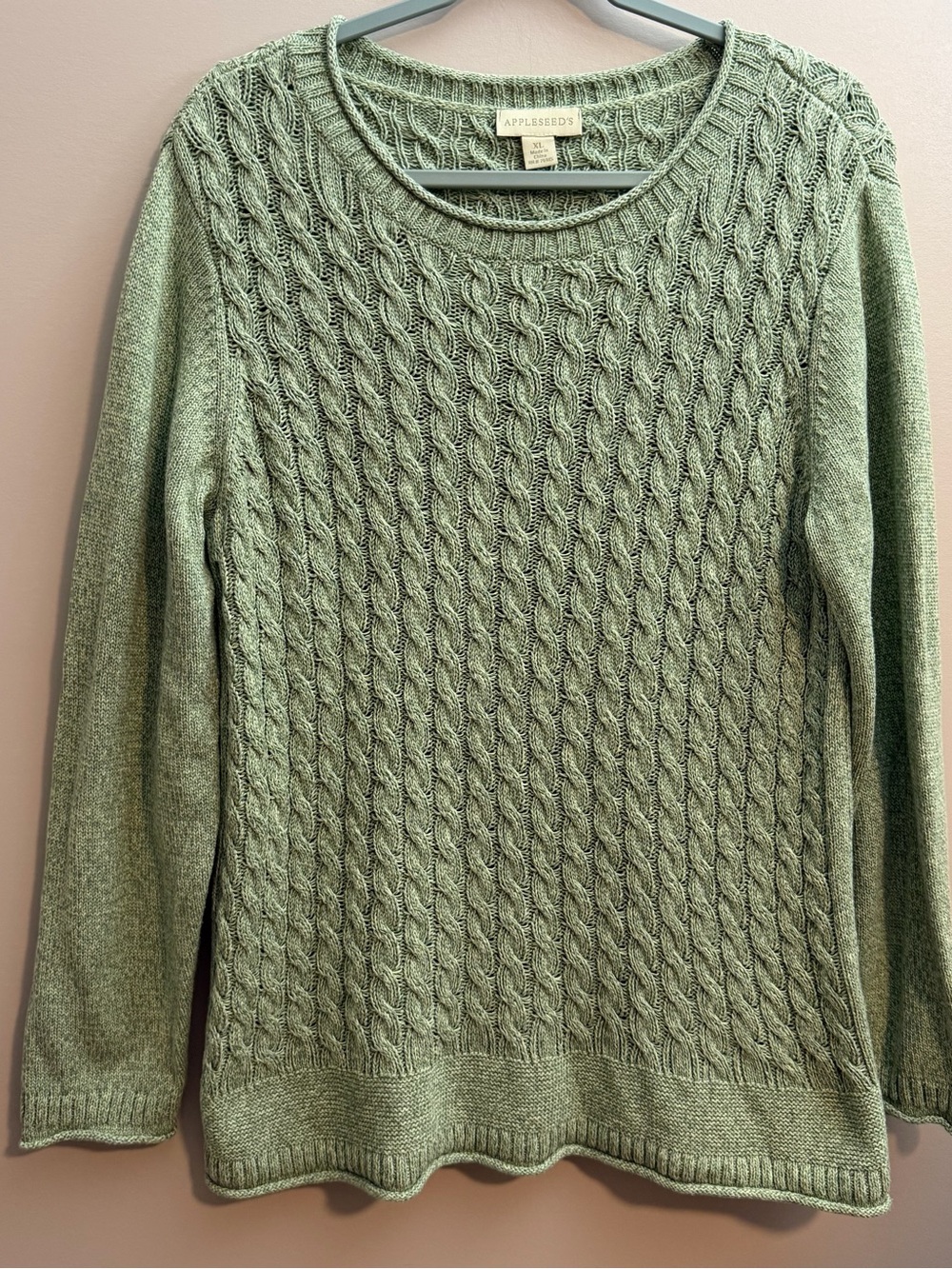 Appleseed's Sage Green Cable-Knit Crew Sweater - Picture 1 of 5